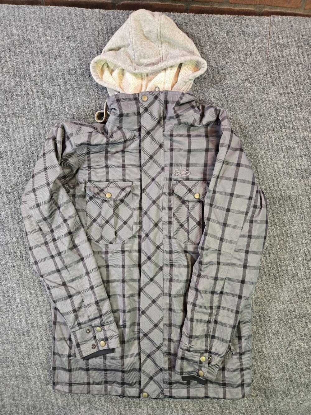 Nike 6.0 Snowboard Ski Jacket Womens Small Gray Plaid Hooded Winter Coat